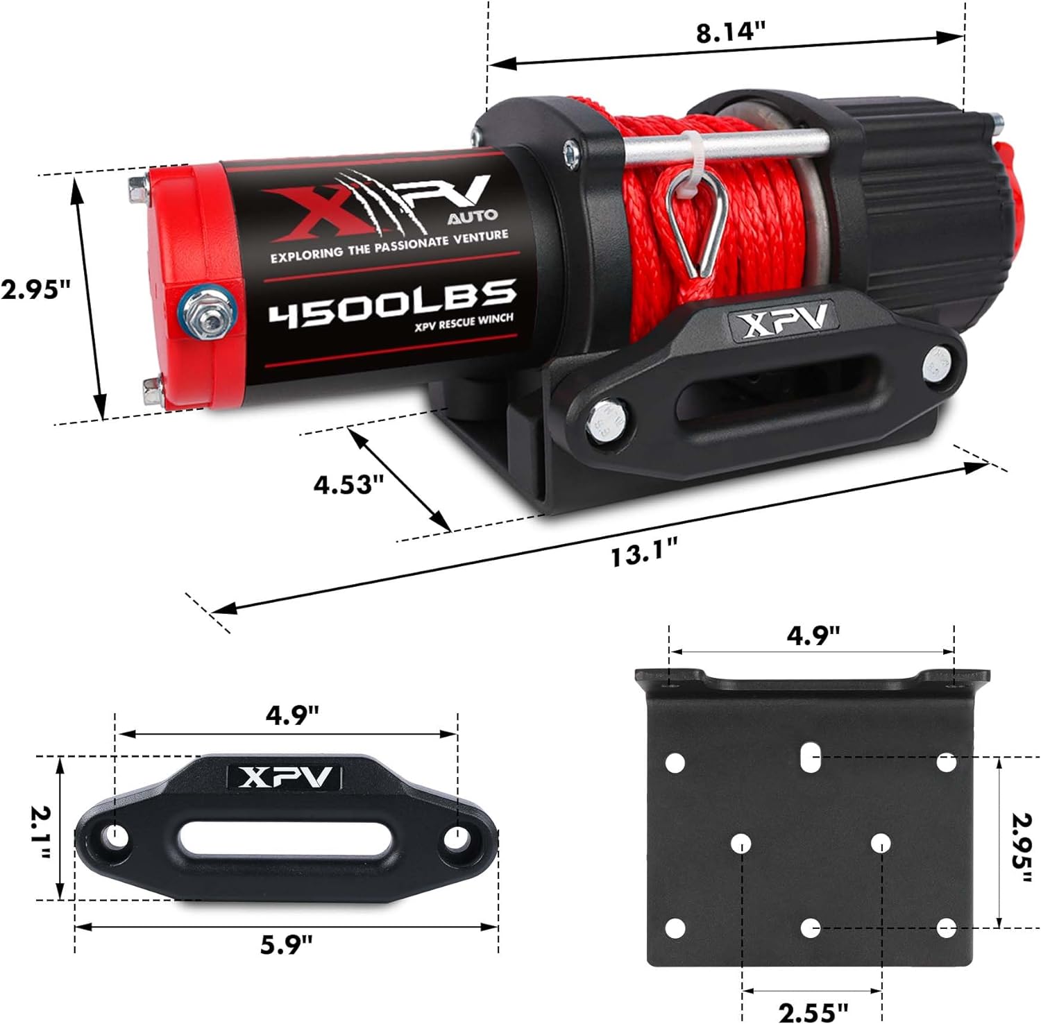 12V 4500LBS Steel Cable Electric Winch for Towing ATV/UTV Off Road with Wireless Remote Control Mounting Bracket IP66 Waterproof Electric Winch with 4-Way Roller Fairlead