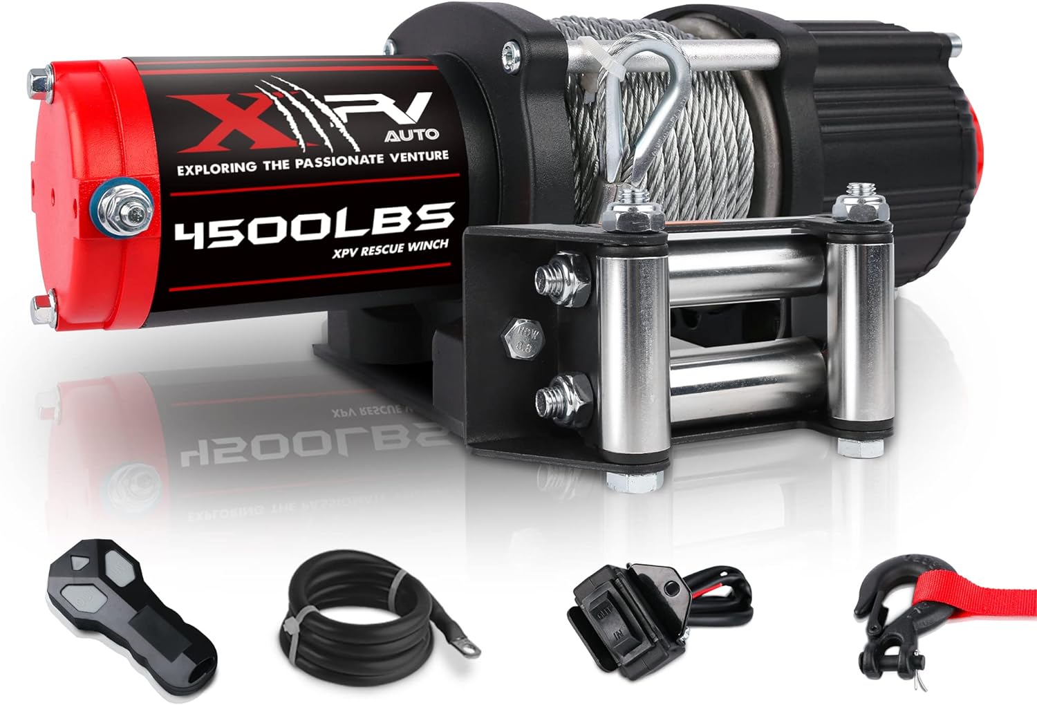 12V 4500LBS Steel Cable Electric Winch for Towing ATV/UTV Off Road with Wireless Remote Control Mounting Bracket IP66 Waterproof Electric Winch with 4-Way Roller Fairlead