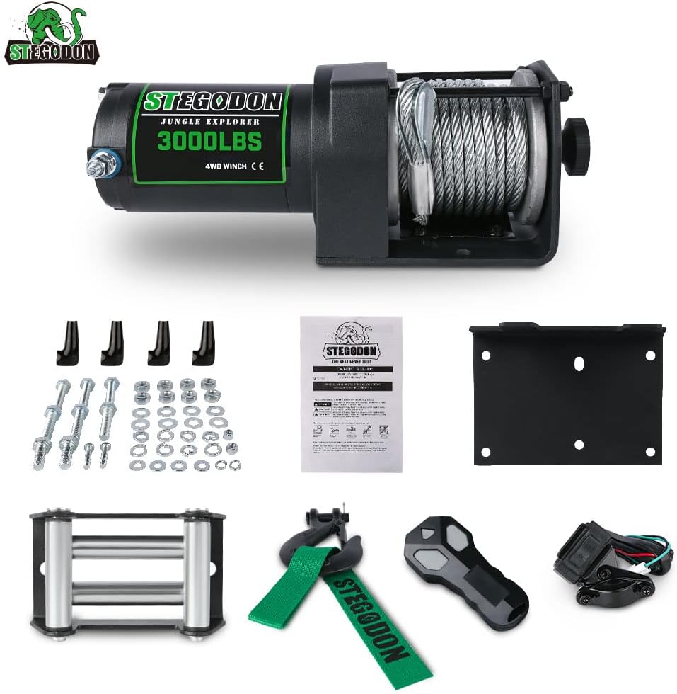 3000lb ATV/UTV Winch,Electric Winch 12V,Winch with Steel Cable,Steel Wire Winch with Wireless Remote and Wired Remote,with Hawse Fairlead,IP67 Waterproof,Suitable for Most ATVs and UTVs