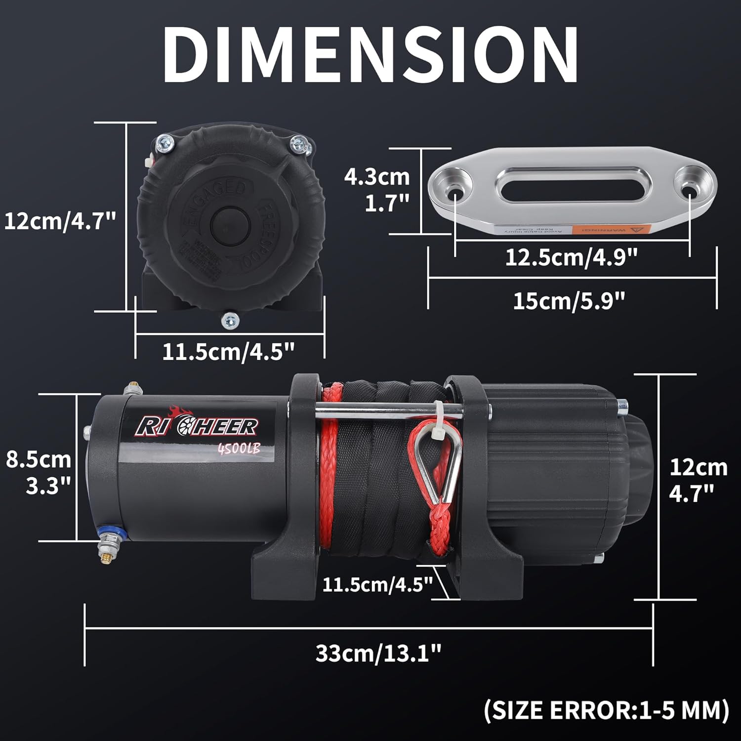 3500 lbs ATV UTV Electric Winch 12V Waterproof Winch Synthetic Rope with Wireless Remote and Mounting Bracket for Towing ATV UTV, Boat, Off-Road