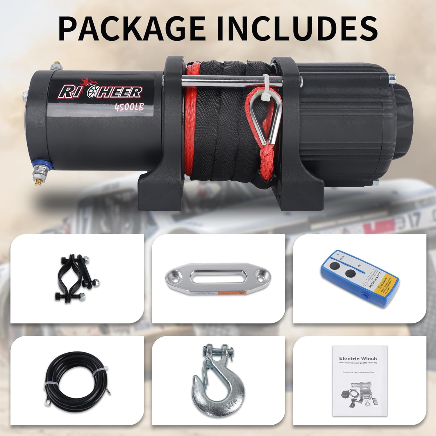 3500 lbs ATV UTV Electric Winch 12V Waterproof Winch Synthetic Rope with Wireless Remote and Mounting Bracket for Towing ATV UTV, Boat, Off-Road
