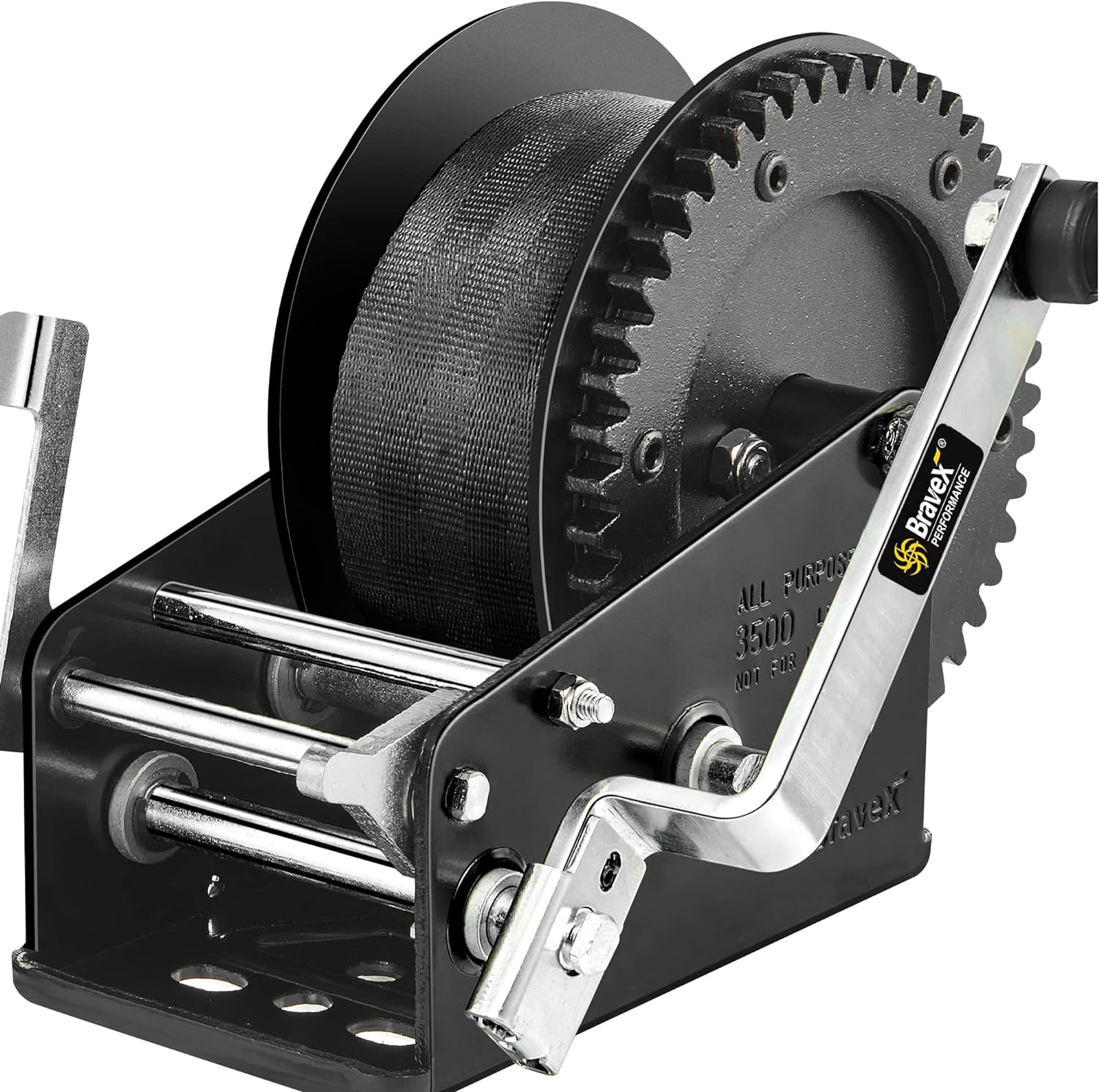 3500lbs Capacity Heavy Duty Boat Trailer Winch, Crank Strap Gear Winch with 33 Feet Wear-Resistant Strap, Manual Operated Two-Way Ratchet 4:1/8:1 Gear Portable Hand Winch for ATV RV Trailer Marine