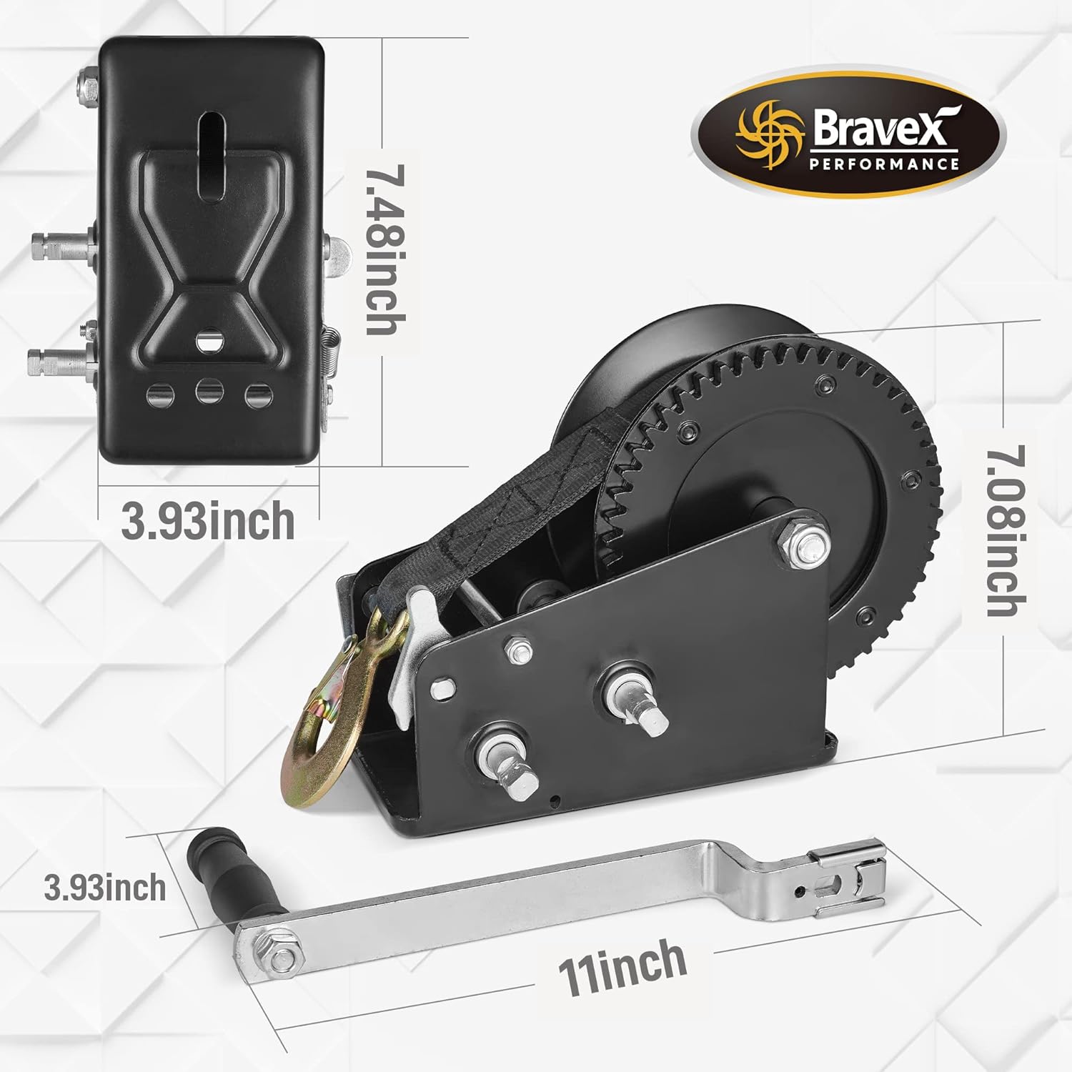 3500lbs Capacity Heavy Duty Boat Trailer Winch, Crank Strap Gear Winch with 33 Feet Wear-Resistant Strap, Manual Operated Two-Way Ratchet 4:1/8:1 Gear Portable Hand Winch for ATV RV Trailer Marine