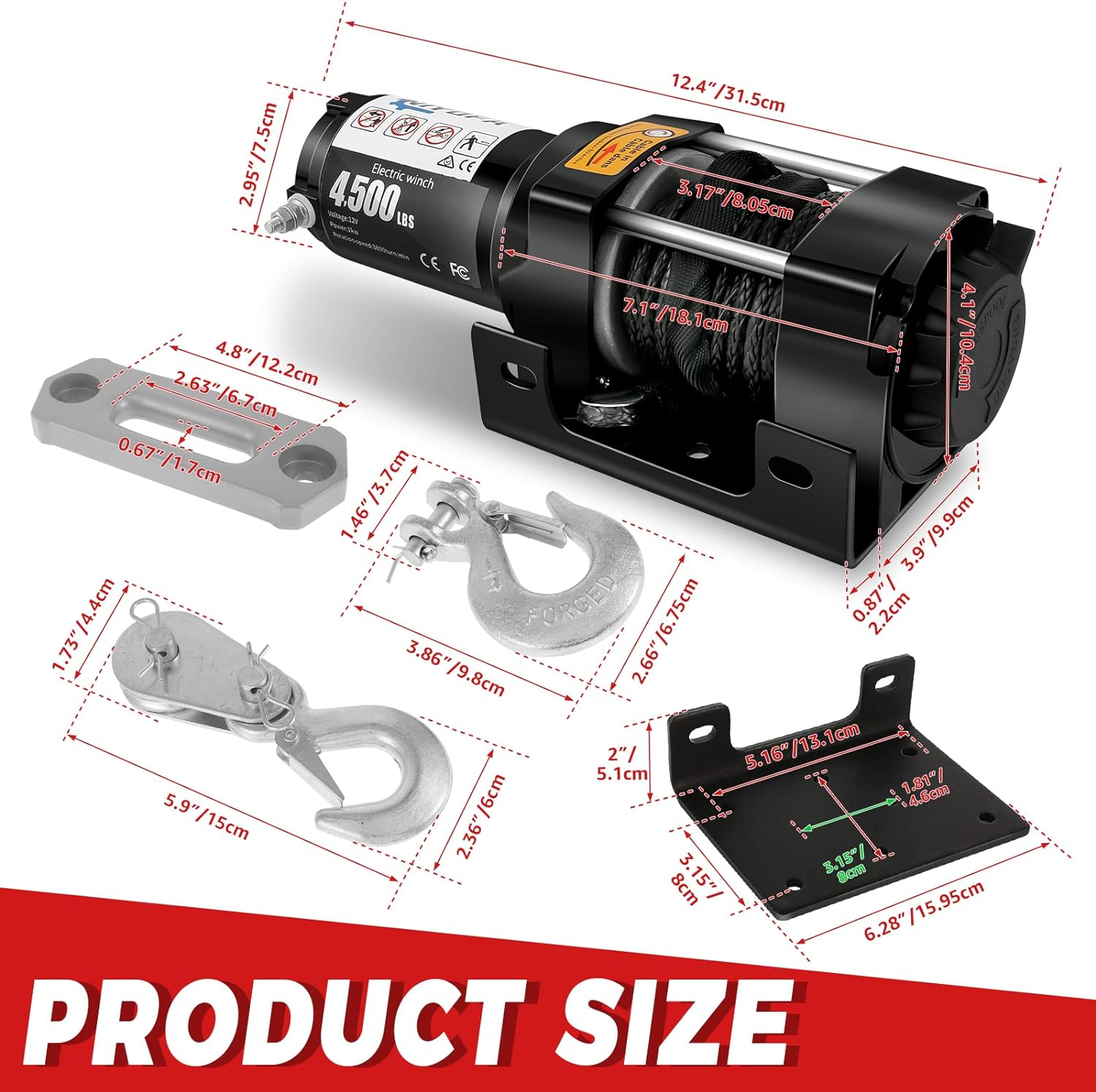 4500lb Winch, 12V Electric Winch for Towing ATV/UTV Off Road with Wireless Remote Control and Wired Handle, Mounting Bracket, IP66 Waterproof