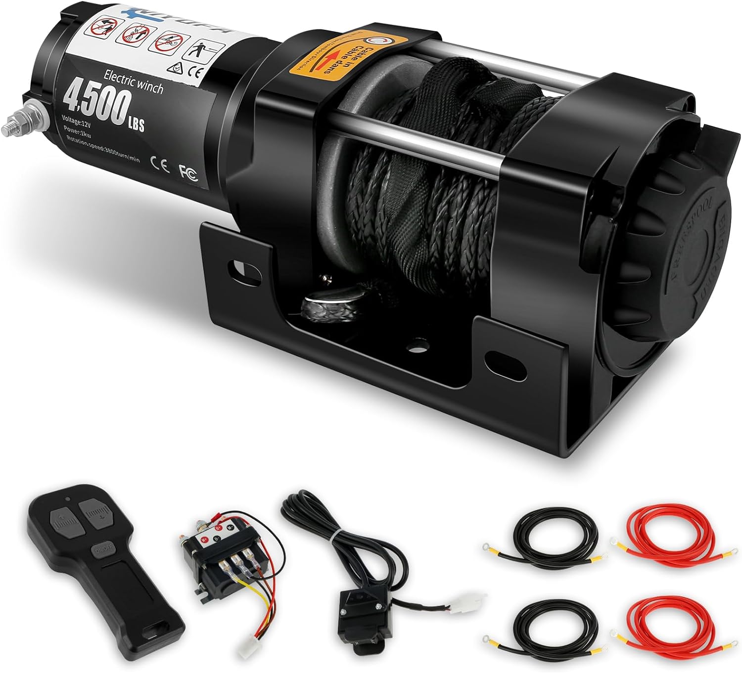 4500lb Winch, 12V Electric Winch for Towing ATV/UTV Off Road with Wireless Remote Control and Wired Handle, Mounting Bracket, IP66 Waterproof