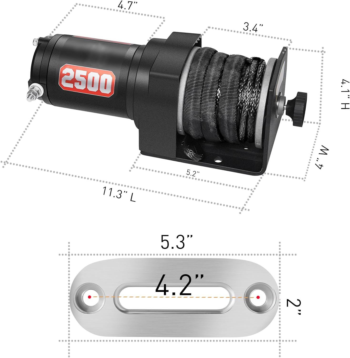 AOTOWO 2500LB Off-Road 12V DC Electric Winch, Synthetic Rope Winch with Mini-Rocker Solenoid Kit for ATV/UTV