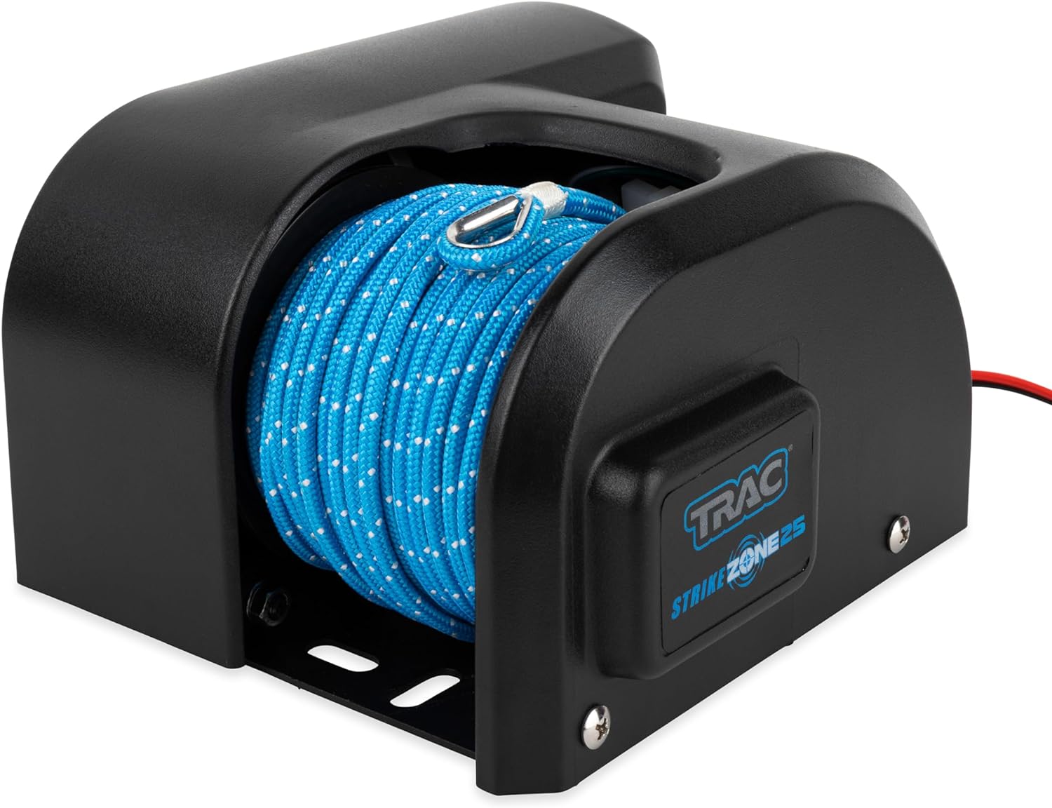 Camco TRAC Outdoors StrikeZone 25 Electric Anchor Winch | Features a High-Efficiency 12-Volt DC All Steel Gear Motor | Includes 100-Feet of 5/32-Inch Pre-Wound Braided Anchor Rope (69001)