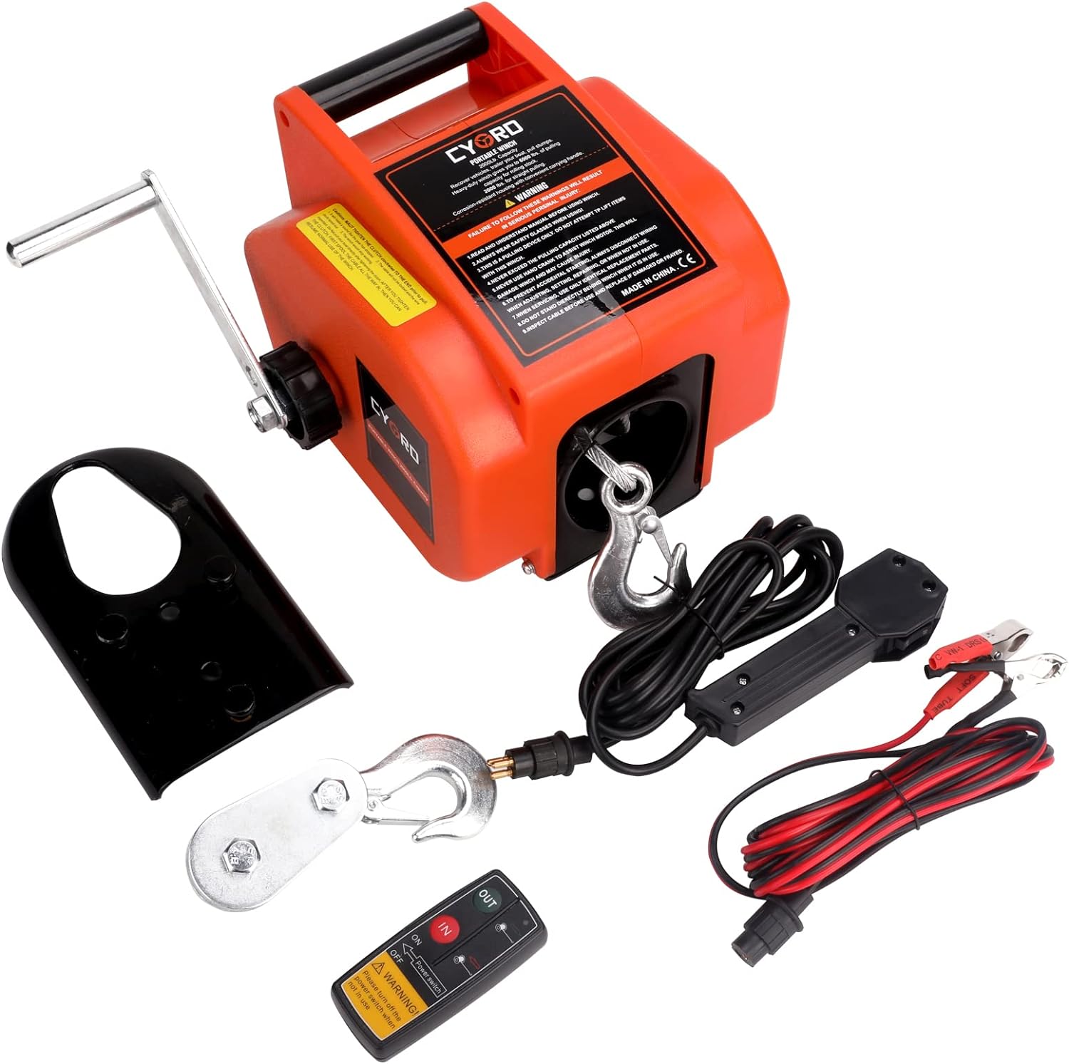 Cygrd Electric Boat Winch, Reversible Electric Trailer Winch 12V DC, Power-in, Power-out and Freewheel Operations for Boats 2000 lbs with Wireless Remote Control and Hand Crank
