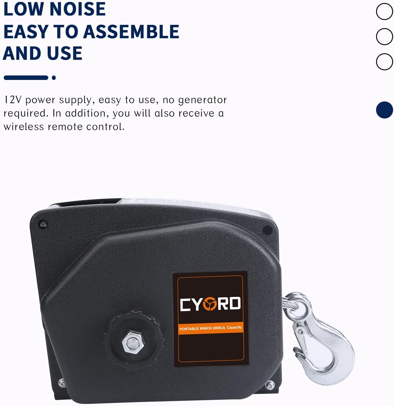 Cygrd Portable Trailer Winch, Reversible Electric Winch 12V DC, Power-in, Power-out and Freewheel Operations for Boats 2000 lbs with Wireless Remote Control and Hand Crank