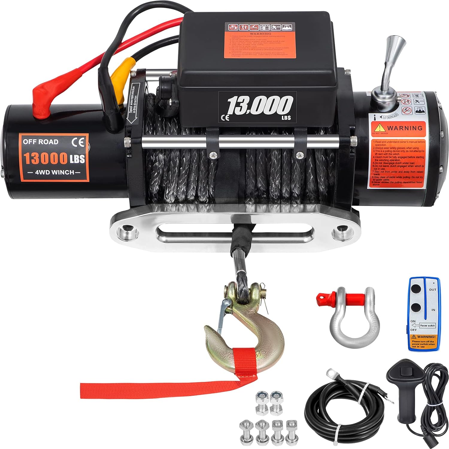 Electric 13000lb Load Capacity Winch Compatible with Jeep Truck SUV, 65 FT, 65ft/20m Synthetic Rope 12V Power with Wireless Remote Control
