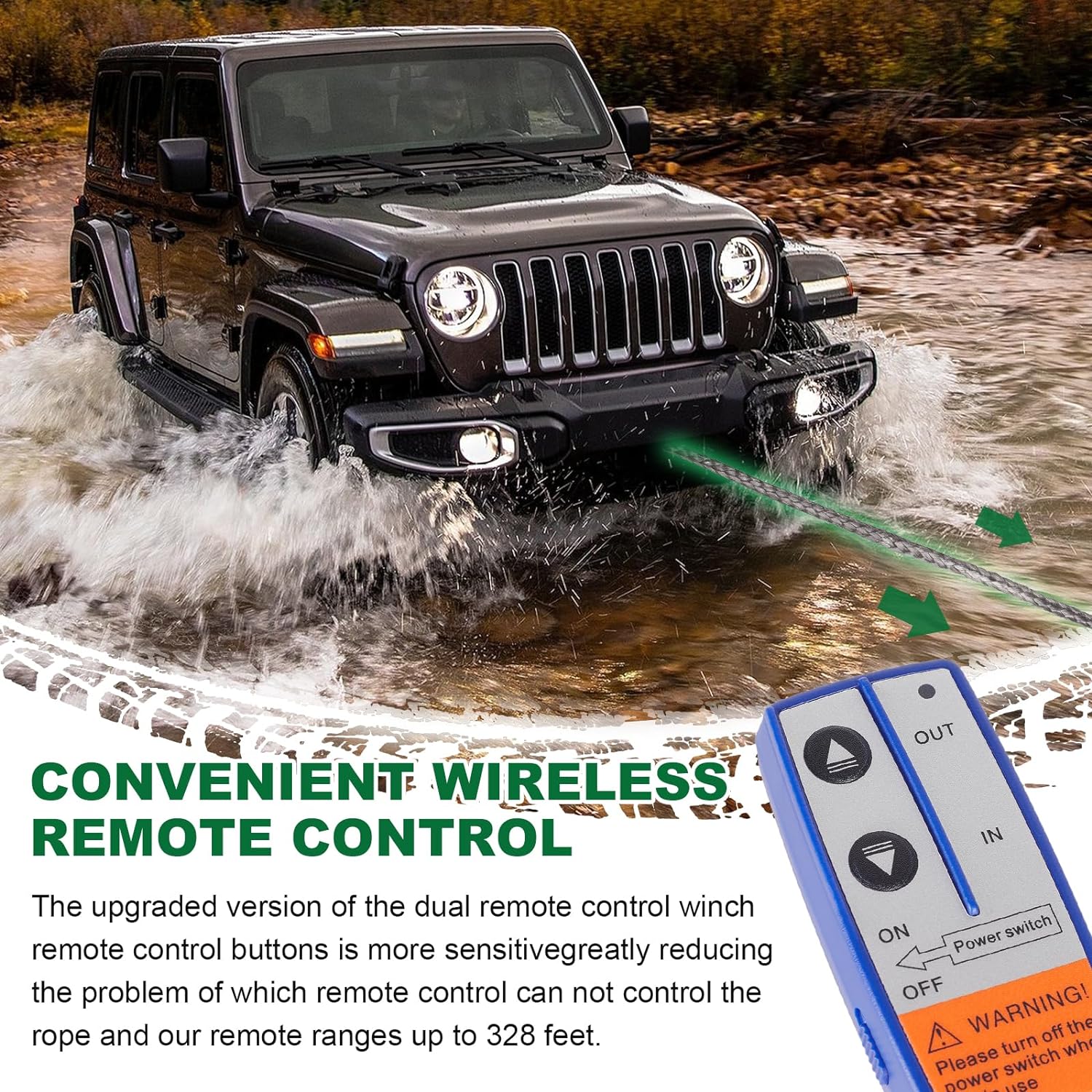 Electric Winch, 12V 3500 lbs ATV/UTV Nylon Rope Electric Winch Kit with Wireless Remote and Corded Control for Towing Jeep Off-Road SUV Truck Car Trailer Boat