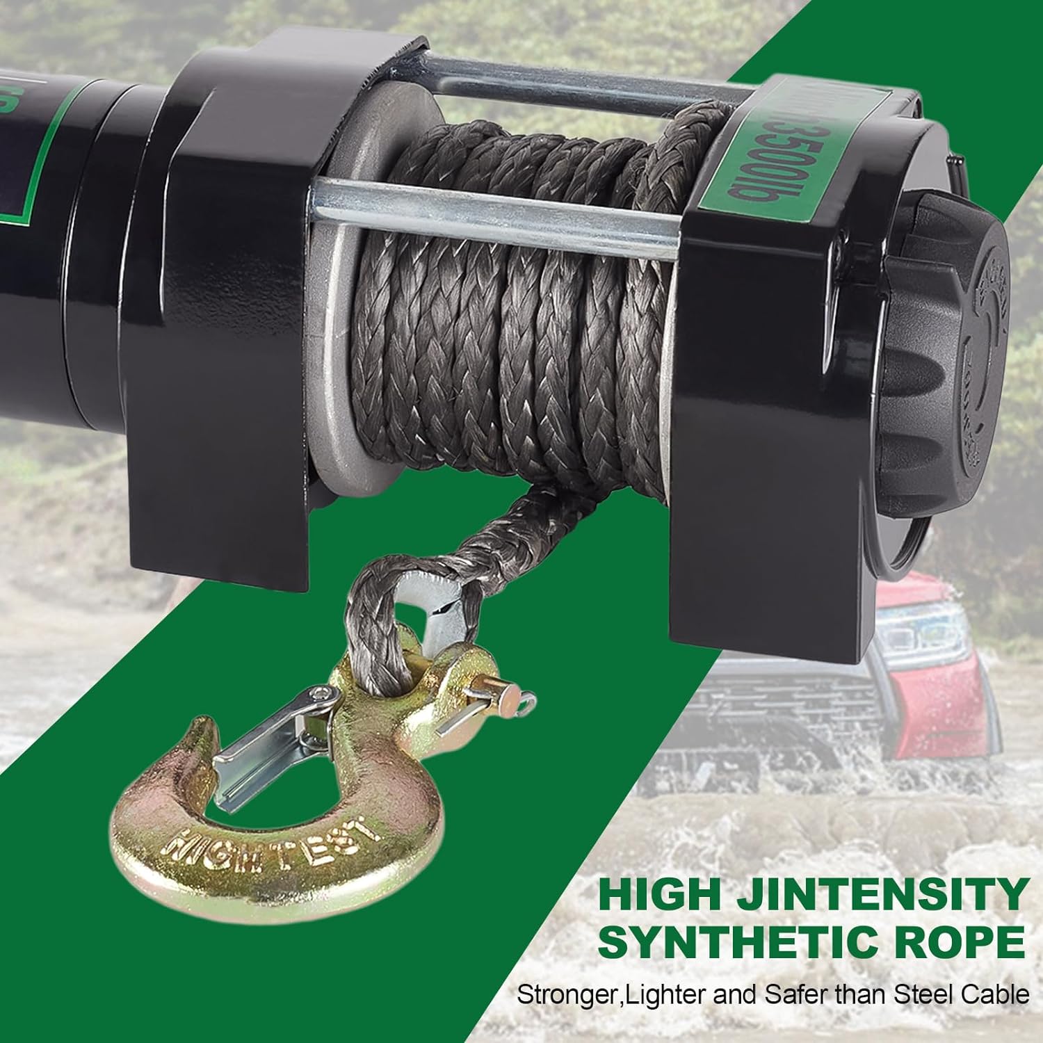 Electric Winch, 12V 3500 lbs ATV/UTV Nylon Rope Electric Winch Kit with Wireless Remote and Corded Control for Towing Jeep Off-Road SUV Truck Car Trailer Boat