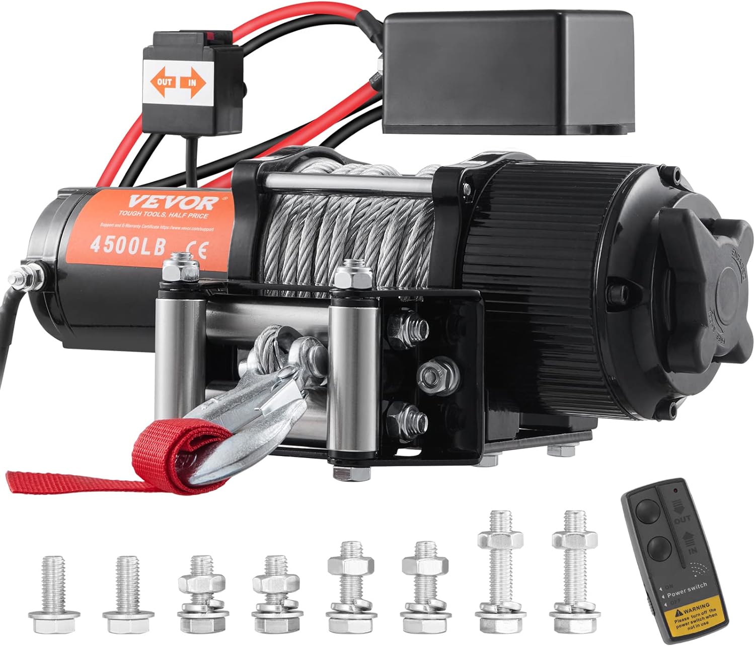 Electric Winch, 12V 4500 lb Load Capacity Steel Rope Winch, IP55 1/4” x 39ft ATV UTV Winch with Wireless Handheld Remote  4-Way Fairlead for Towing Jeep Off-Road SUV Truck Car Trailer Boat