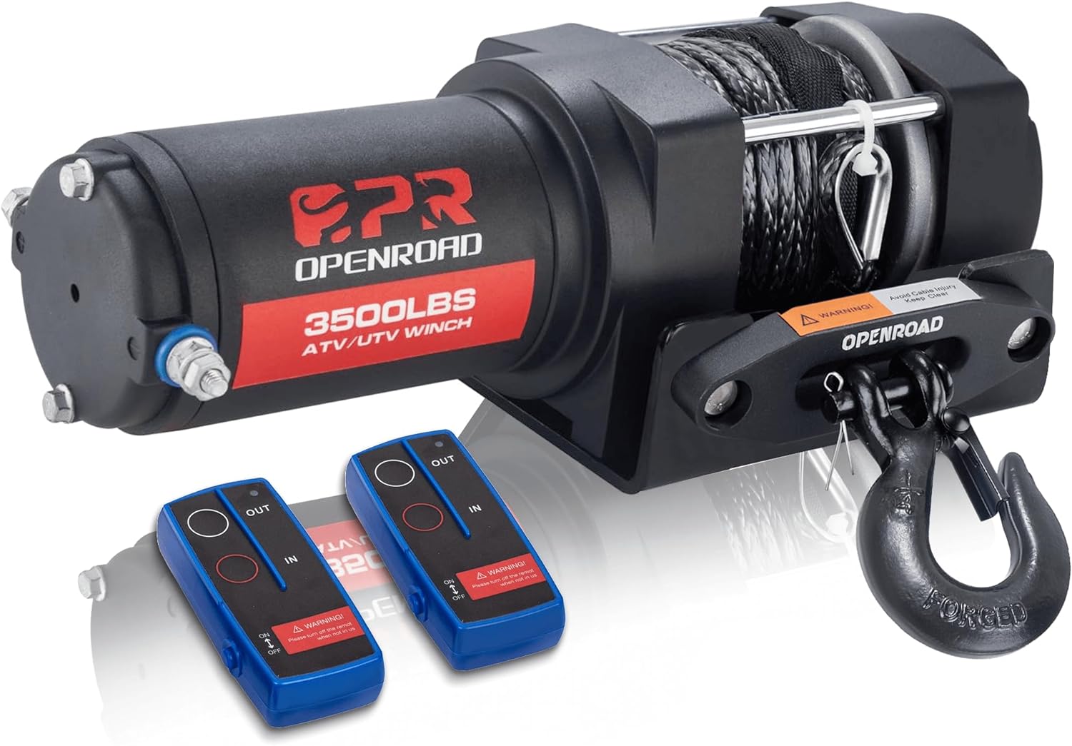 OPRNROAD 3500 lb ATV/UTV Winch，Black Heavy Duty 12V Electric ATV Winch Compatible with 3000lb Winch with Wireless Remote Control 1/4×30 Synthetic Rope Mounting Plate (3500lb)