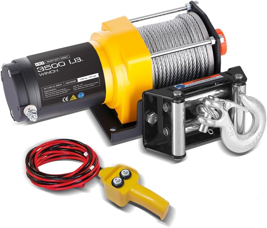 Rock-Hulk Electric 12V 3500lb Single Line Waterproof Winch (3500lb)