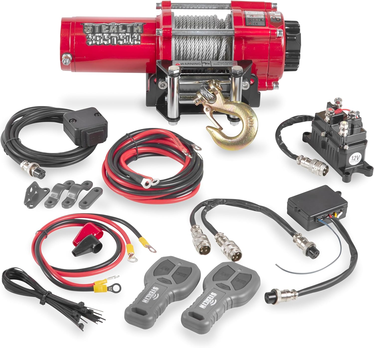 Stealth Winches 3500lb UTV ATV Winch, 12-volt electric winch with 2 wireless remotes and Steel rope, Perfect for Off-Road Towing Trailer winch Portable winch, with Roller Fairlead  Mounting plate 12V