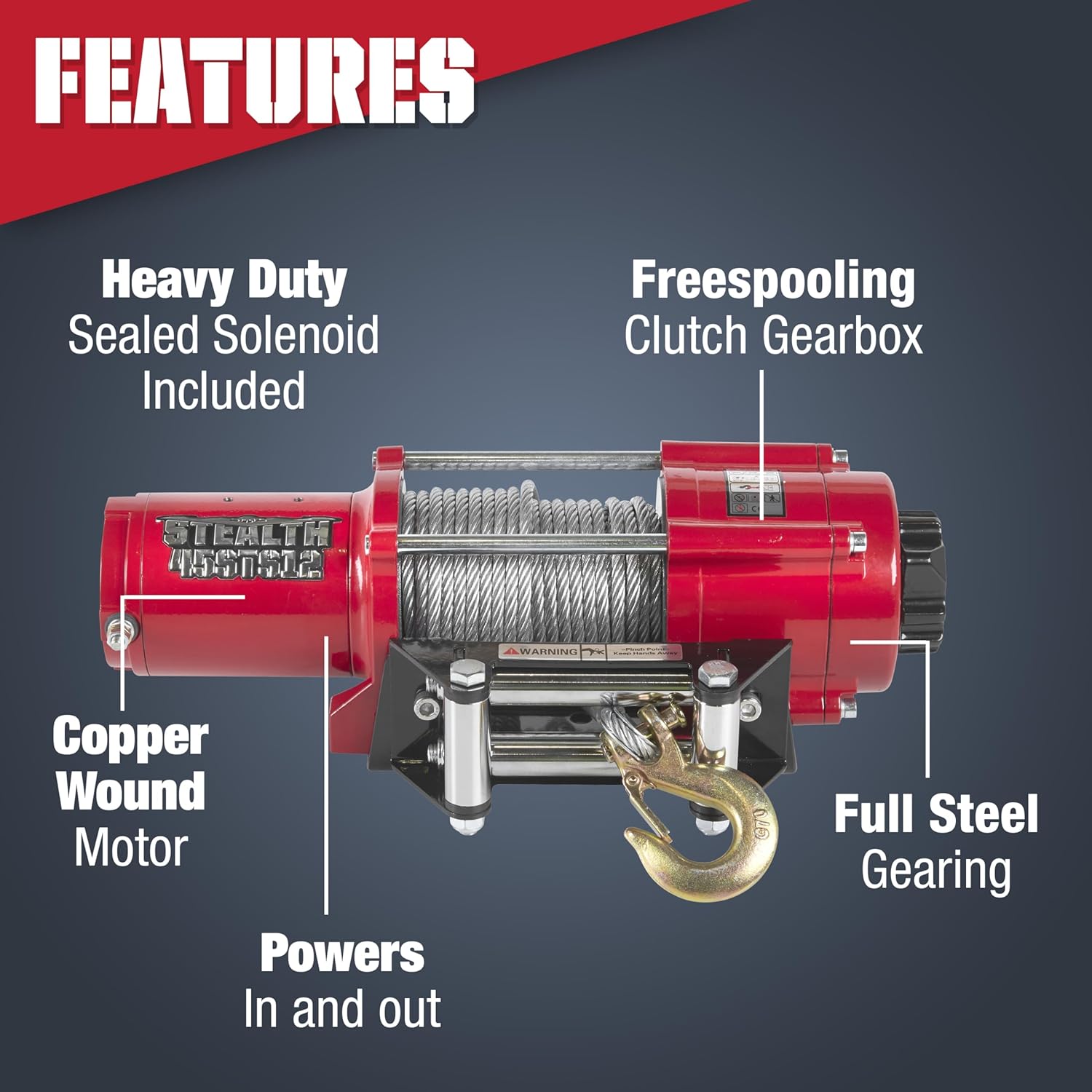 Stealth Winches 3500lb UTV ATV Winch, 12-volt electric winch with 2 wireless remotes and Steel rope, Perfect for Off-Road Towing Trailer winch Portable winch, with Roller Fairlead  Mounting plate 12V