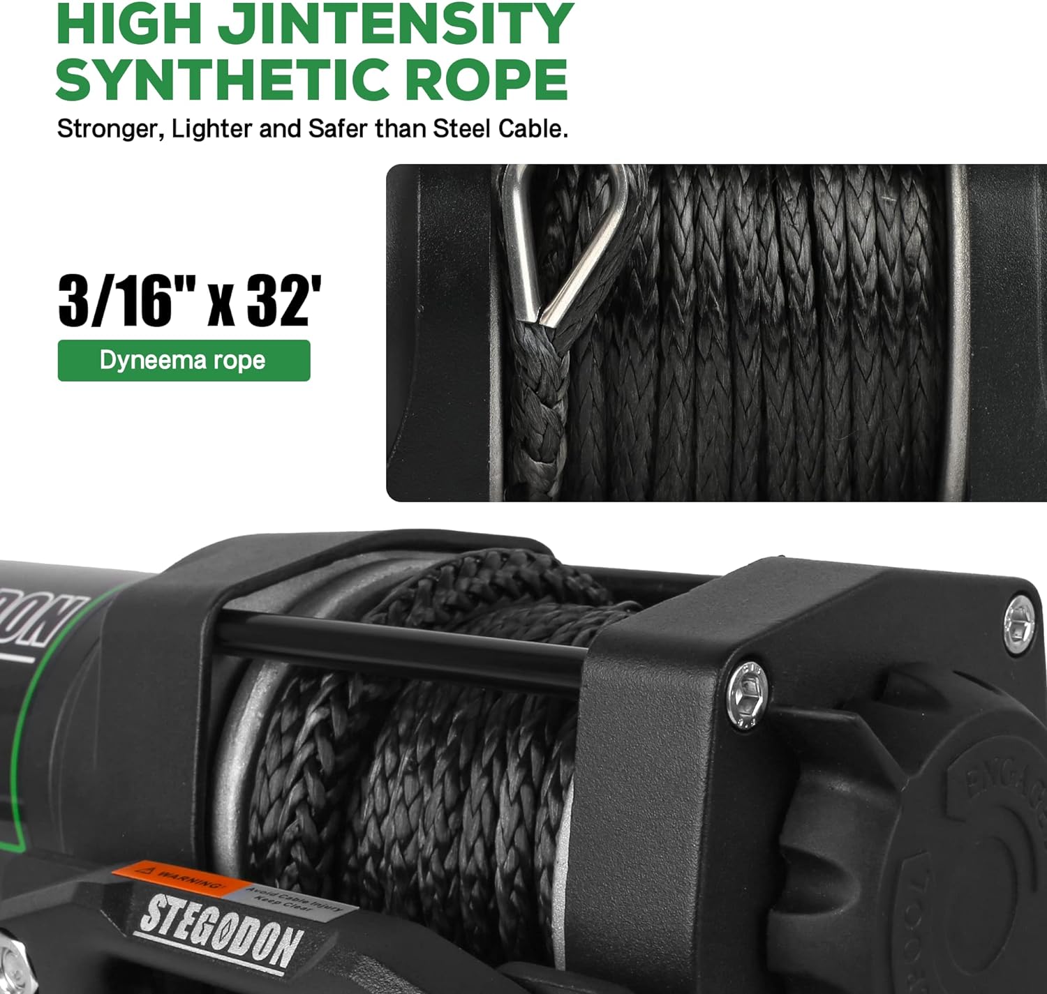 STEGODON New 3500 lb. Load Capacity Electric Winch,12V Steel Cable Winch with Wireless Handheld Remote and Wired Handle,Waterproof IP67 Electric Winch with 4-Way Roller Fairlead（Matte Black）