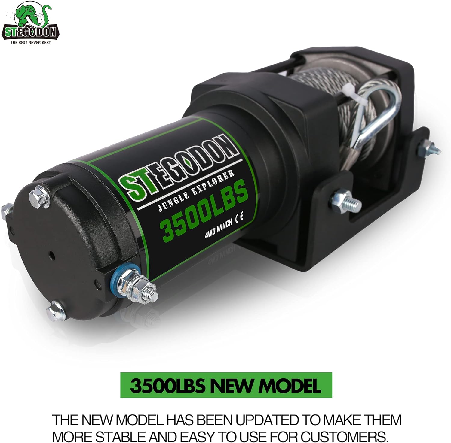 STEGODON New 3500 lb. Load Capacity Electric Winch,12V Steel Cable Winch with Wireless Handheld Remote and Wired Handle,Waterproof IP67 Electric Winch with 4-Way Roller Fairlead（Matte Black）