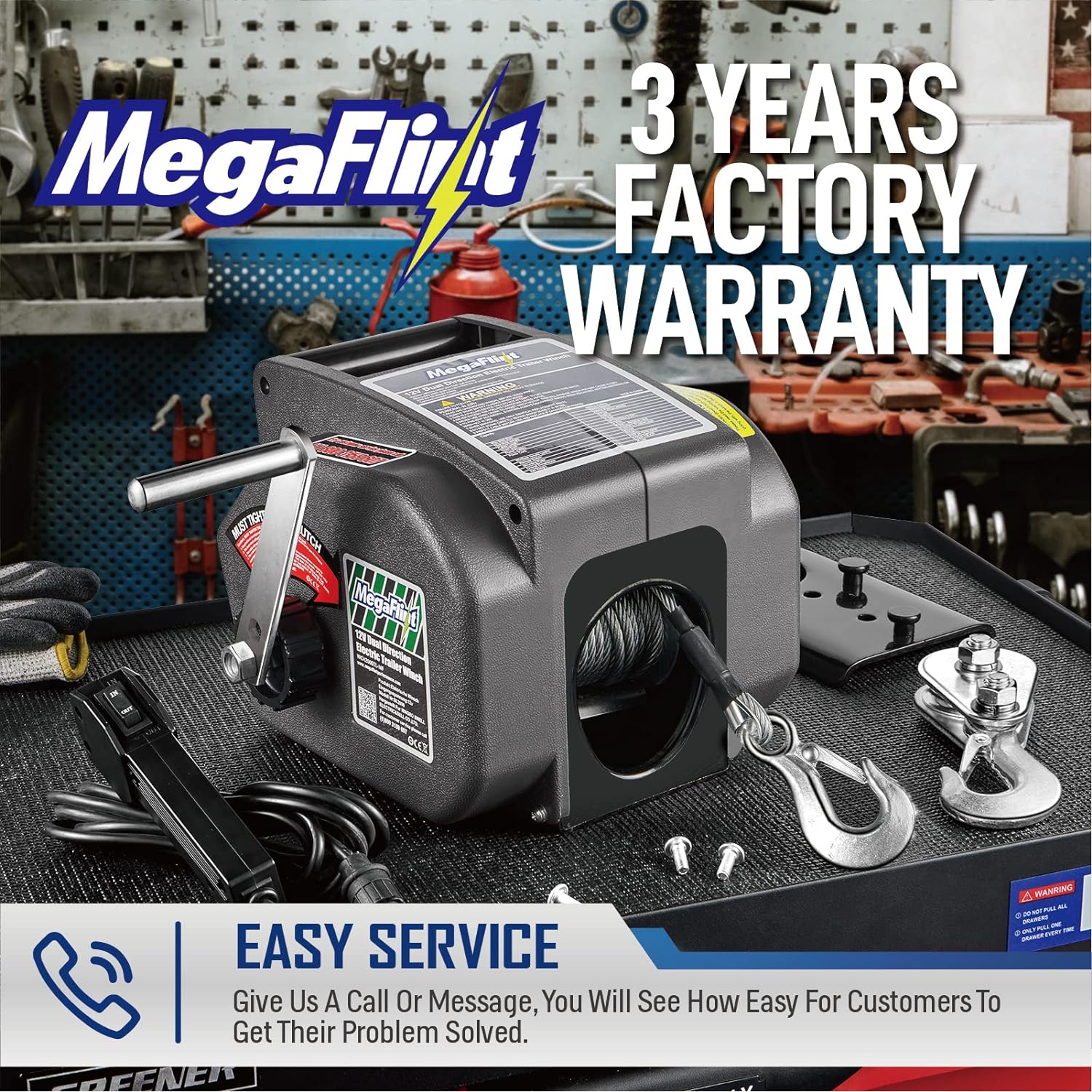 Trailer Winch,Reversible Electric Winch, for Boats up to 6000 lbs.12V DC,Power-in, Power-Out, and Freewheel Operations,30% Higher winching Power Than Regular 6000 lbs Winch (5000lbs Marine)