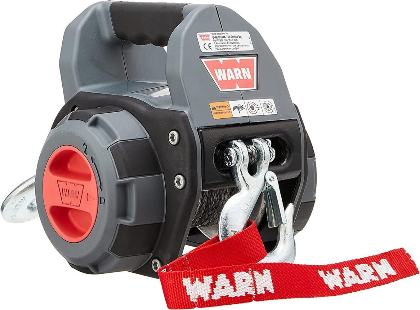 WARN 101570 Handheld Portable Drill Winch with 40 Foot Steel Wire Rope: 750 lb Pulling Capacity , Gray