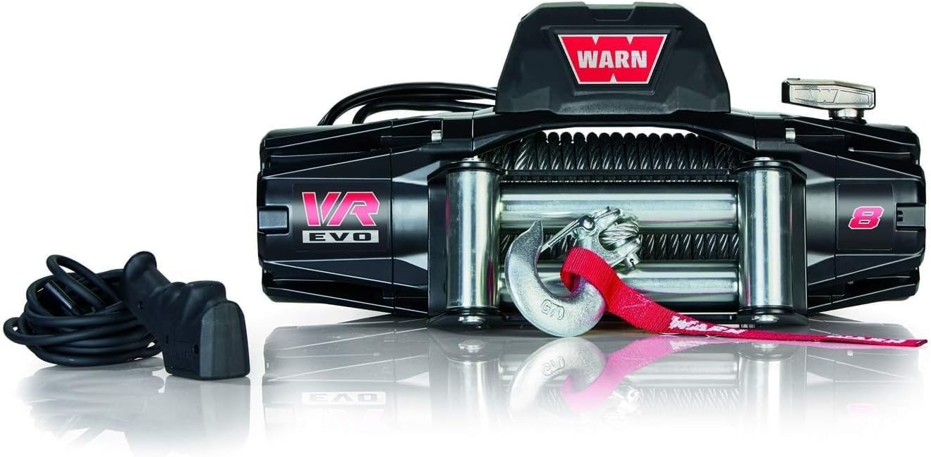 WARN 103250 VR EVO 8 Electric 12V DC Winch with Steel Cable Wire Rope: 5/16 Diameter x 90 Length, 4 Ton (8,000 lb) Pulling Capacity