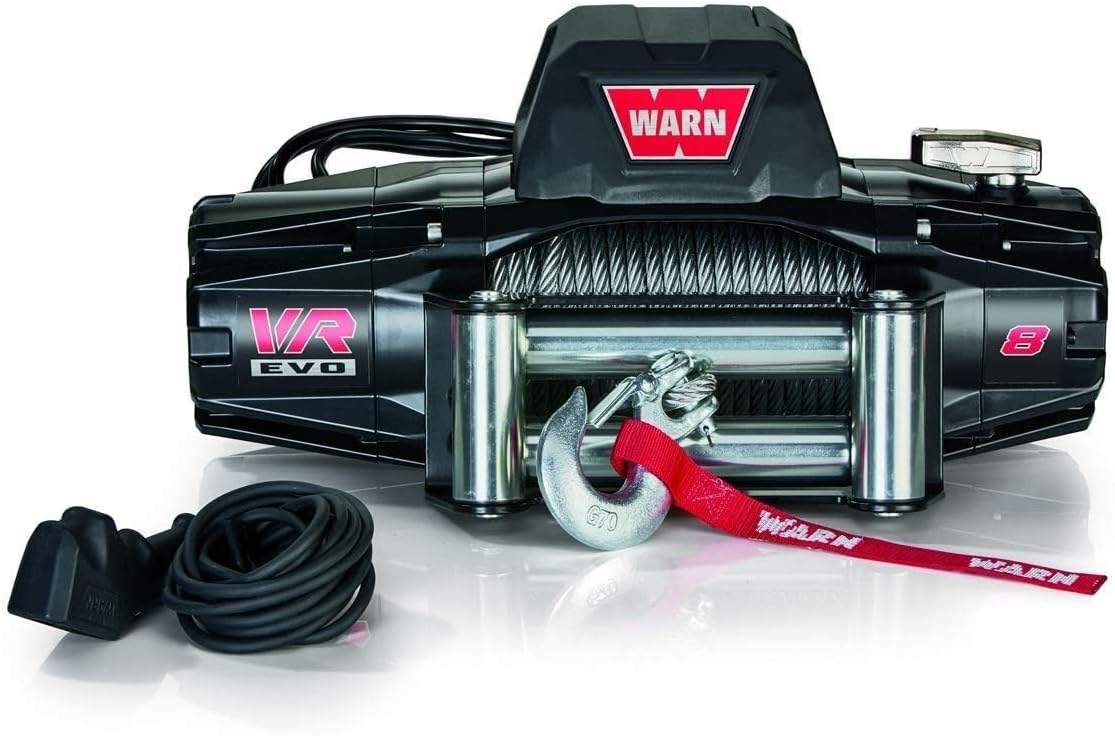 WARN 103250 VR EVO 8 Electric 12V DC Winch with Steel Cable Wire Rope: 5/16 Diameter x 90 Length, 4 Ton (8,000 lb) Pulling Capacity