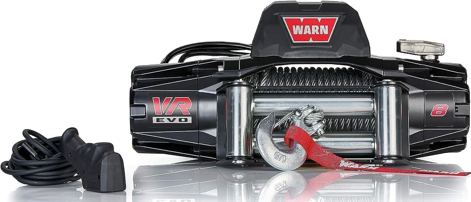 WARN 103250 VR EVO 8 Electric 12V DC Winch with Steel Cable Wire Rope: 5/16 Diameter x 90 Length, 4 Ton (8,000 lb) Pulling Capacity