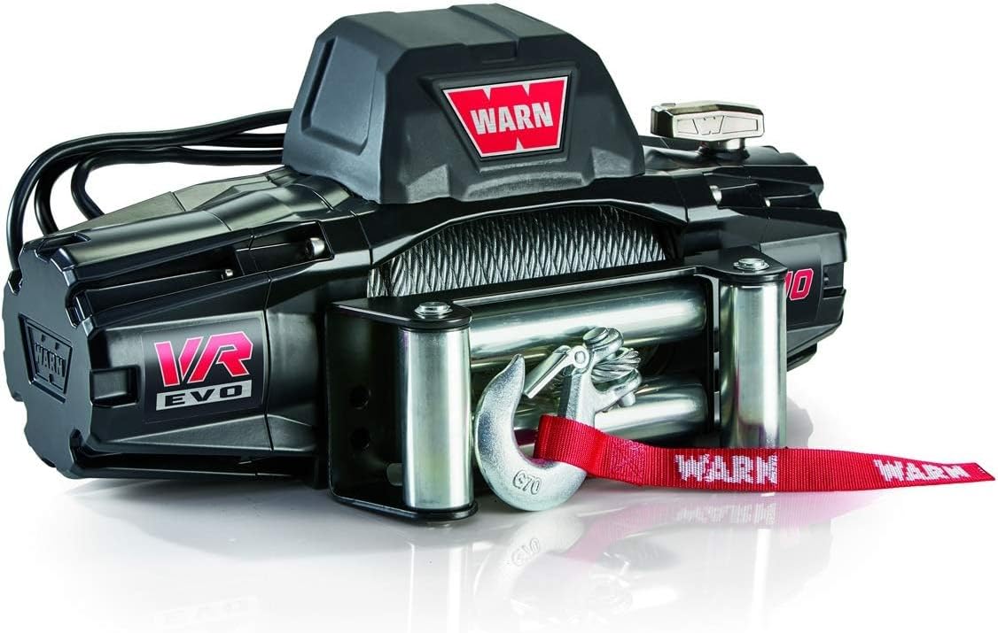 WARN 103252 VR EVO 10 Electric 12V DC Winch with Steel Cable Wire Rope: 3/8 Diameter x 90 Length, 5 Ton (10,000 lb) Pulling Capacity