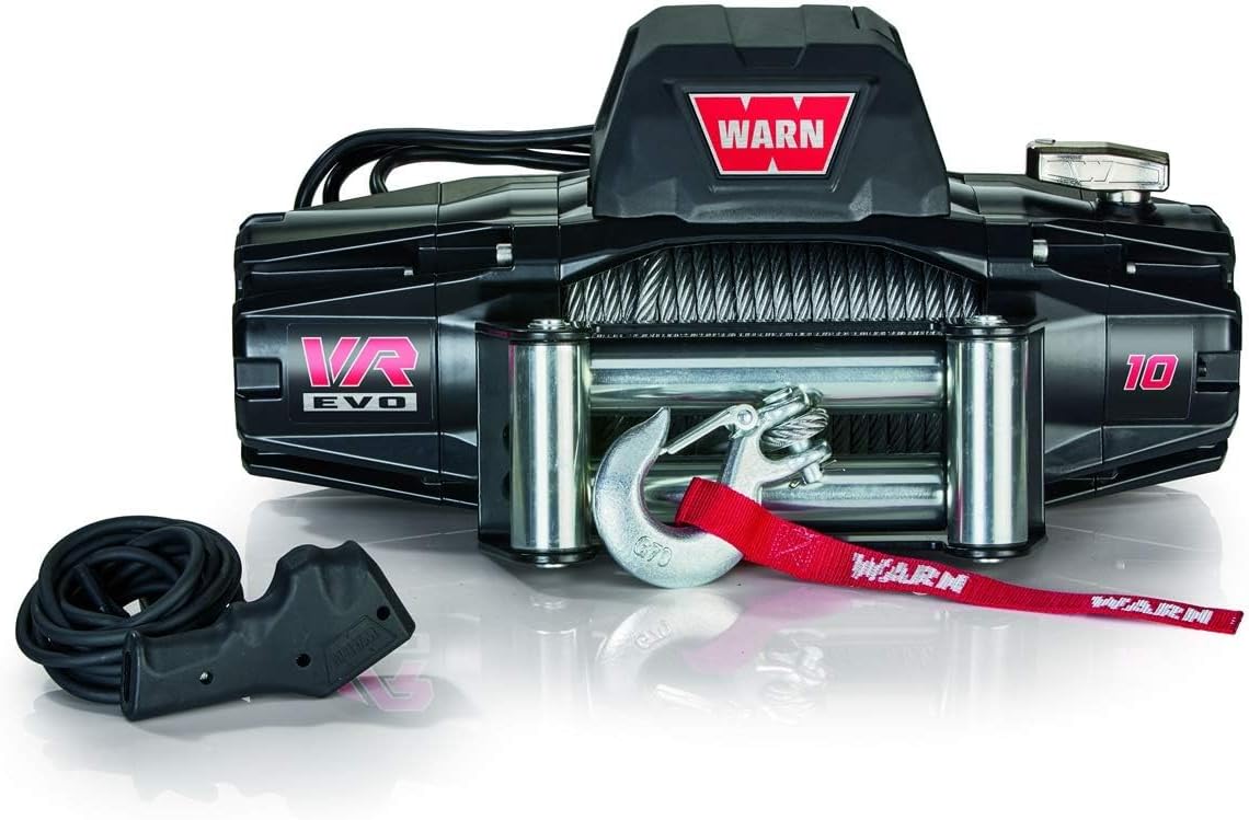 WARN 103252 VR EVO 10 Electric 12V DC Winch with Steel Cable Wire Rope: 3/8 Diameter x 90 Length, 5 Ton (10,000 lb) Pulling Capacity