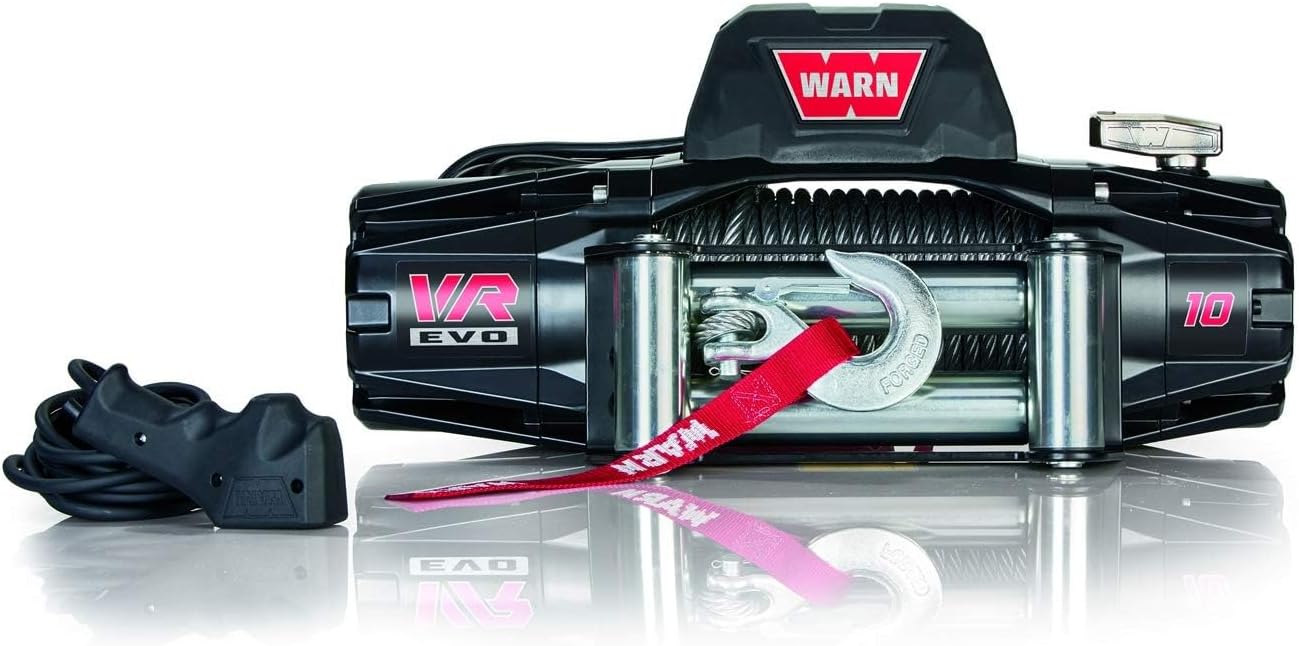 WARN 103252 VR EVO 10 Electric 12V DC Winch with Steel Cable Wire Rope: 3/8 Diameter x 90 Length, 5 Ton (10,000 lb) Pulling Capacity