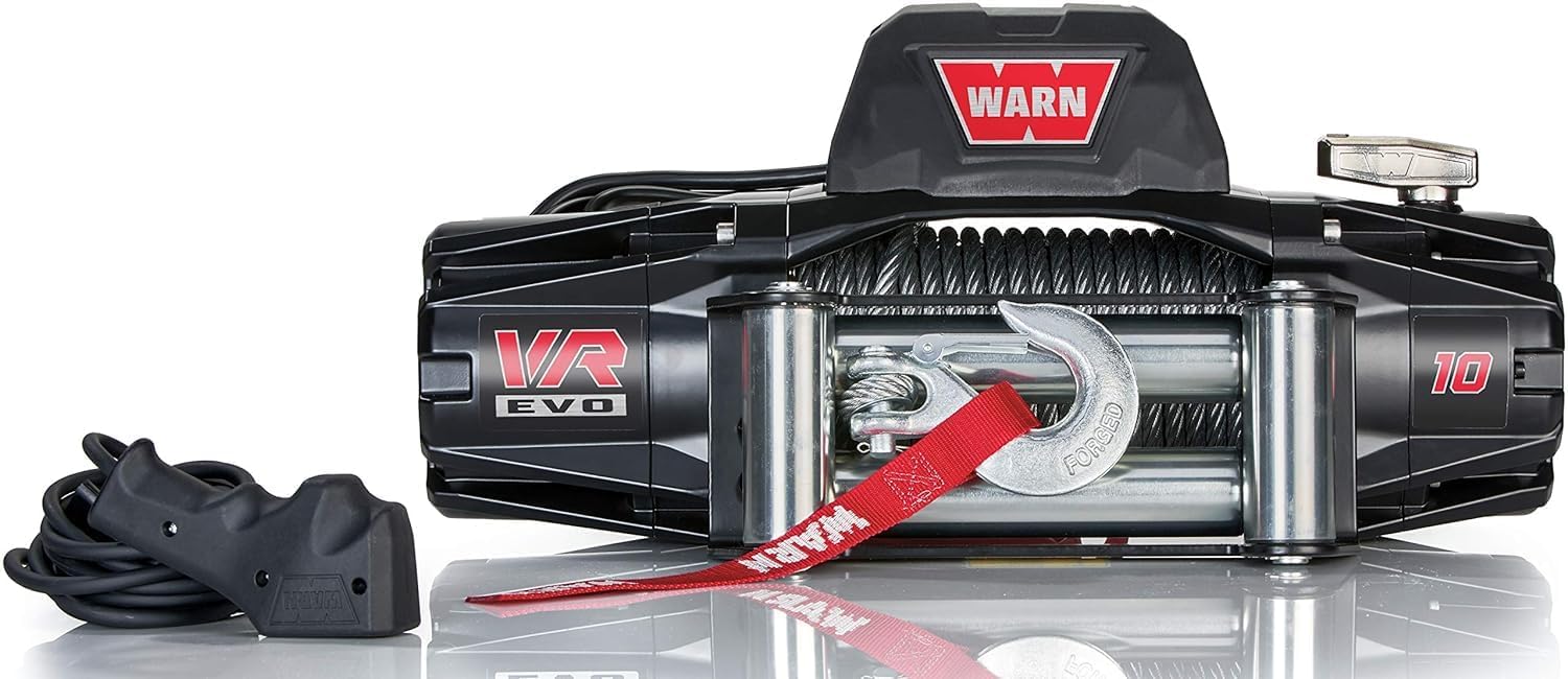 WARN 103252 VR EVO 10 Electric 12V DC Winch with Steel Cable Wire Rope: 3/8 Diameter x 90 Length, 5 Ton (10,000 lb) Pulling Capacity