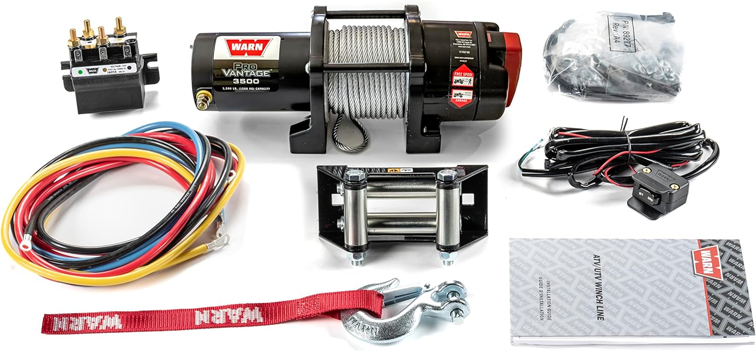 Warn ProVantage 3500 Winch - 3500 lb. Capacity, 50 of 3/16 Wire Rope, Roller Fairlead, Wired Remote Control, Weather-Sealed, for ATV/UTV