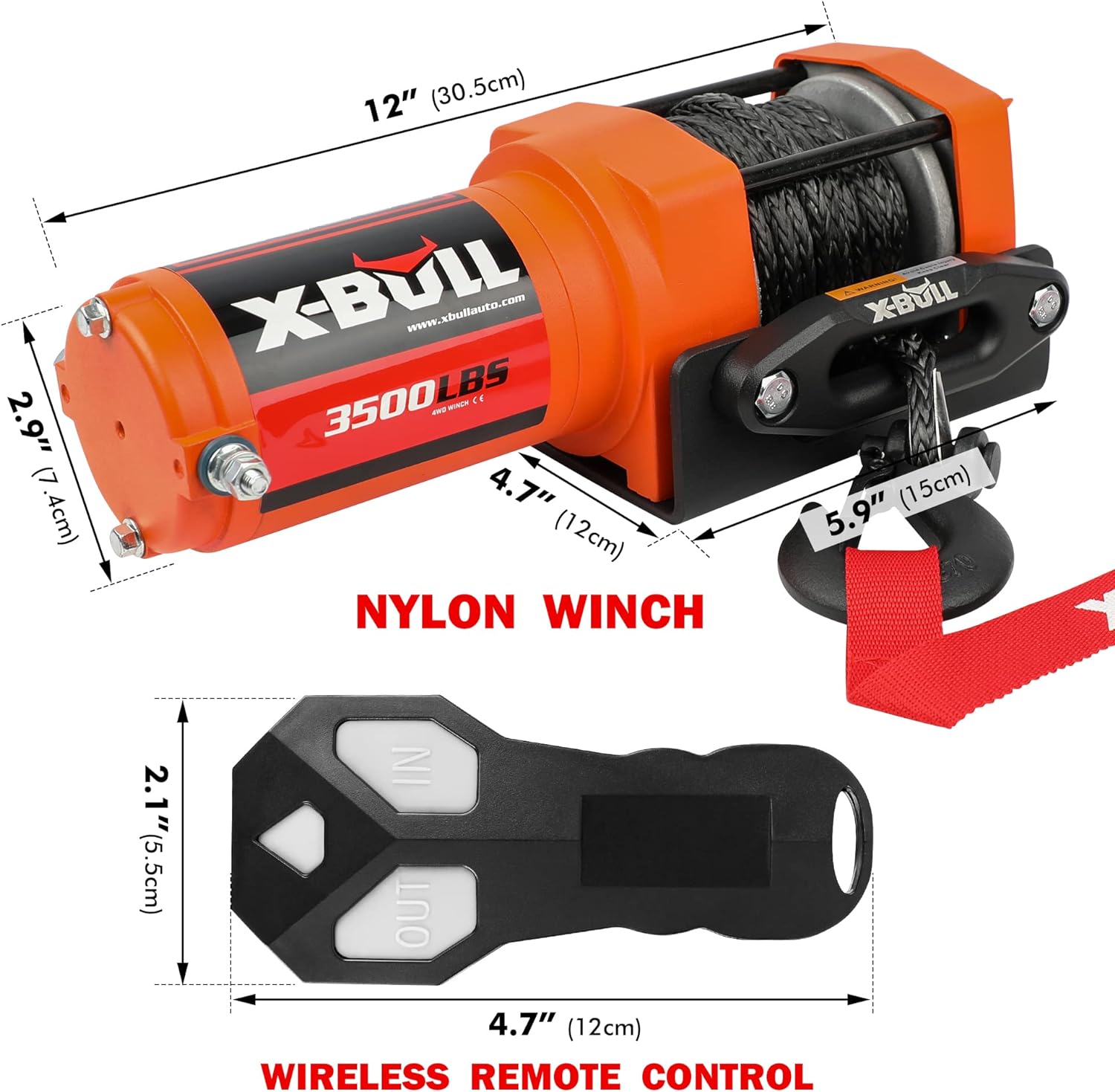X-BULL 3500LBS Electric Winch -12V Synthetic Rope Electric Winch for Towing ATV/UTV Off Road with Mounting Bracket Wireless Remote New