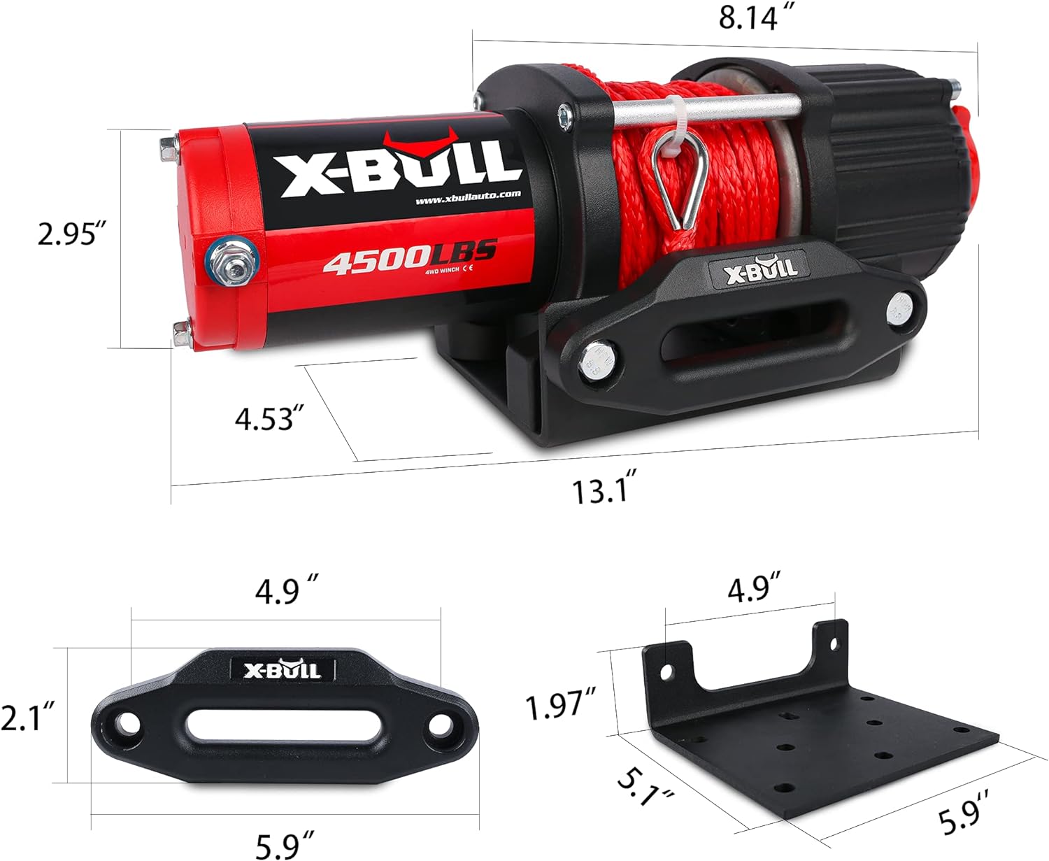 X-BULL 4500 lbs Winch 12V Electric Winch Kits with Fairlead, ATV/UTV Winch with Waterproof Synthetic Rope Winch with Wireless Remotes and Mounting Bracket