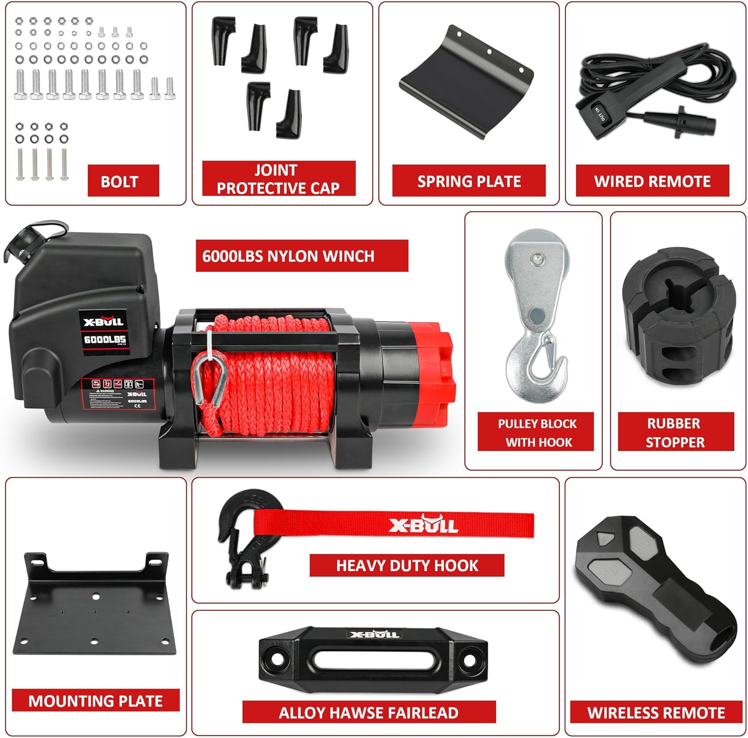 X-BULL 4500 lbs Winch 12V Electric Winch Kits with Fairlead, ATV/UTV Winch with Waterproof Synthetic Rope Winch with Wireless Remotes and Mounting Bracket