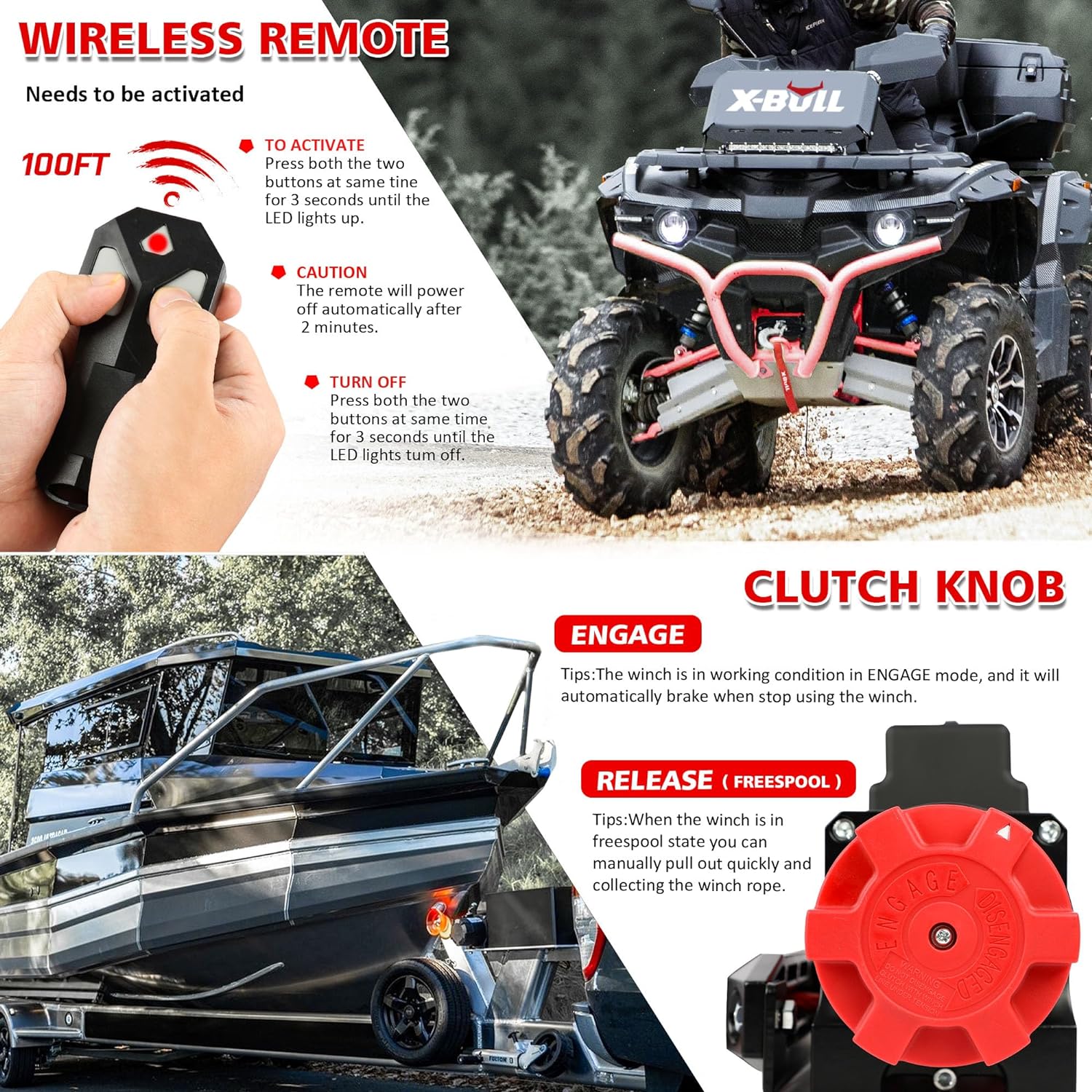 X-BULL 4500 lbs Winch 12V Electric Winch Kits with Fairlead, ATV/UTV Winch with Waterproof Synthetic Rope Winch with Wireless Remotes and Mounting Bracket