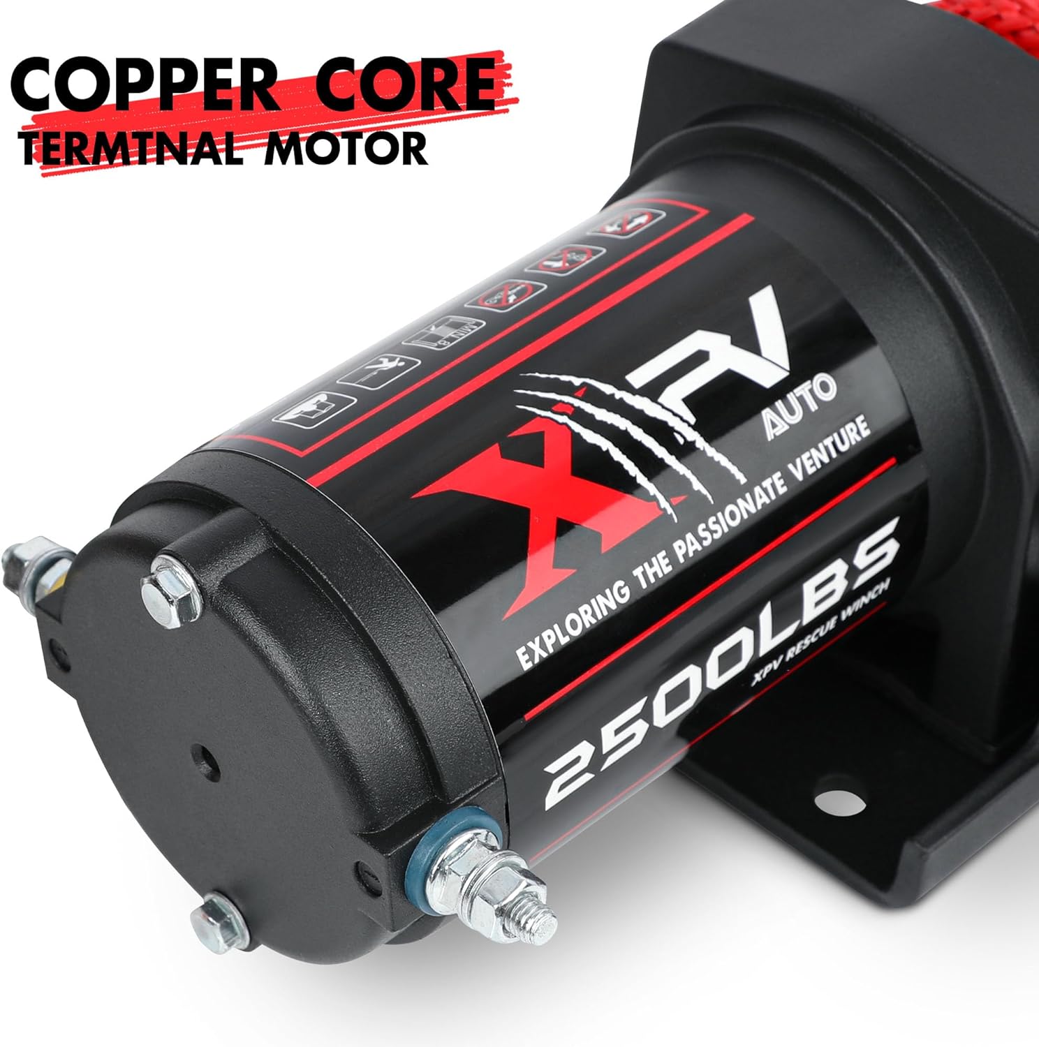 XPV AUTO 2500lbs Electric Winch 12V Synthetic Rope Nylon Towing Winches for ATV UTV Boat Trailer