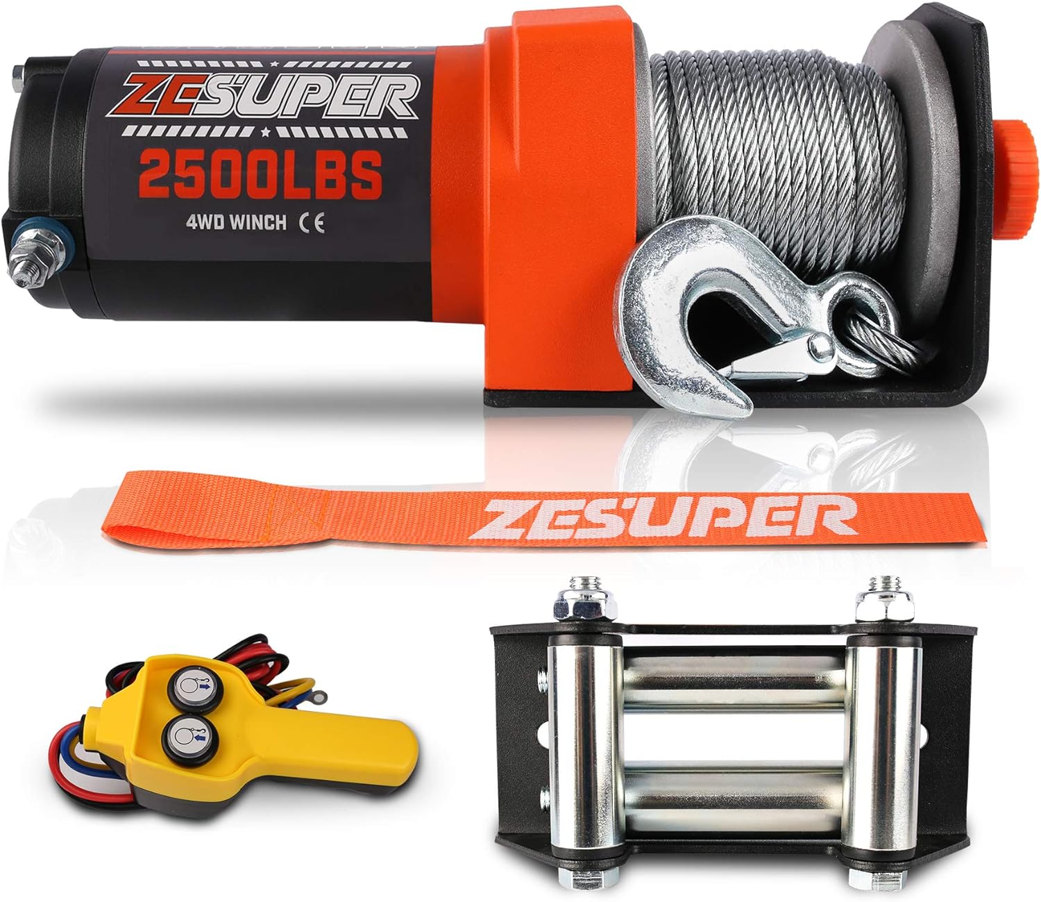 ZESUPER 2500 lb 12V DC Electric Winch Steel Cable Off Road Waterproof UTV ATV Boat Modified Vehicles Winch Kits Handheld Remote