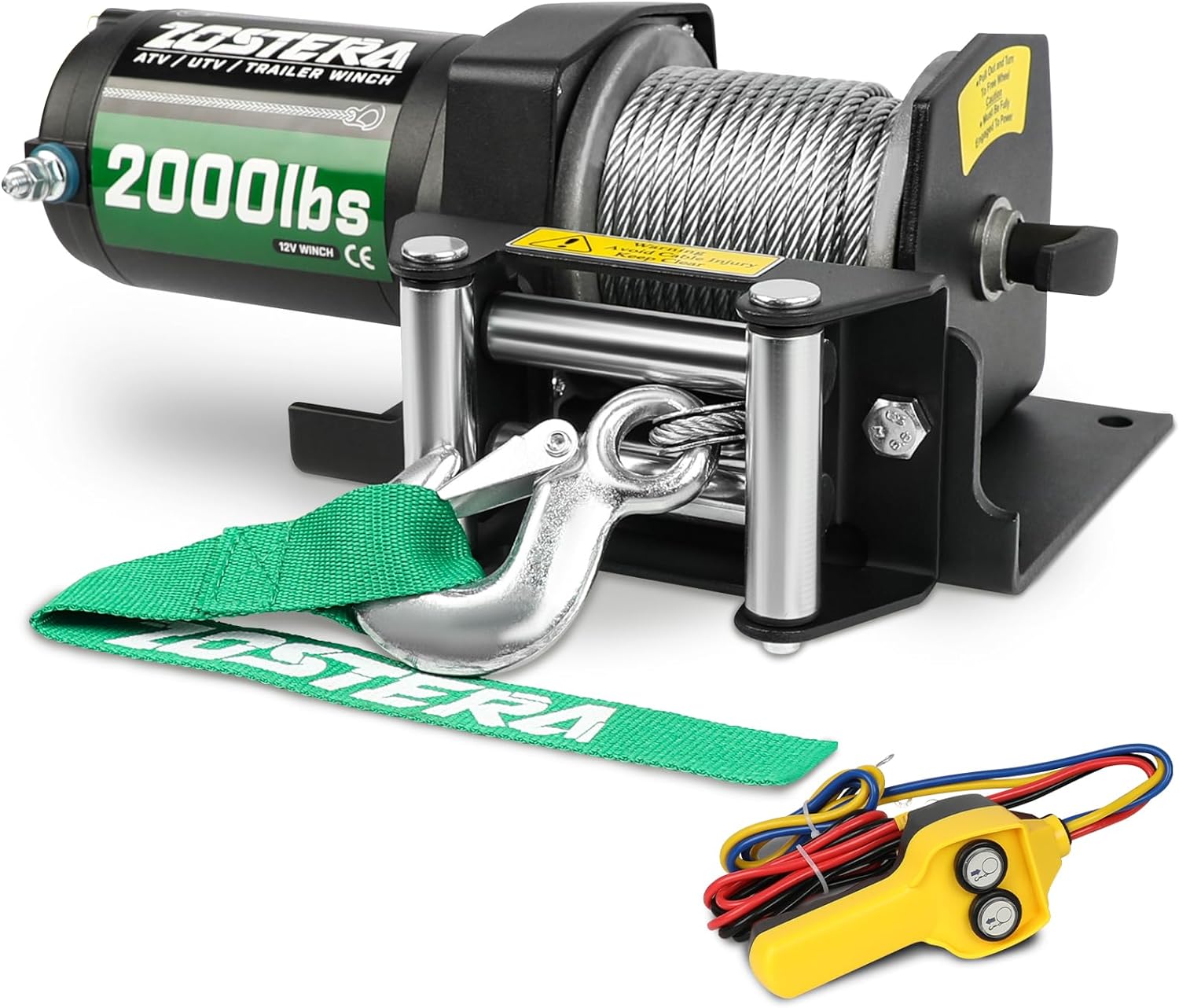 Zostera 12v Electric 2000 lb Winch for ATV UTV Trailer Boat Winch Steel Cable Waterproof with Switch Remotes Control and Mounting Bracket,Small Towing Pulling Winches with Automatic Brake