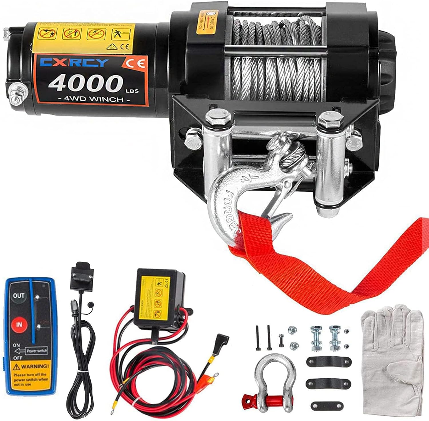 12V 4000 lbs Electric Winch Kits with 3/16(4.7mm) Diameter x 32.8(10m) Length Steel Rope ATV/UTV Winch for Towing Off Road Trailer with Wireless Remote Control and Mounting Bracket