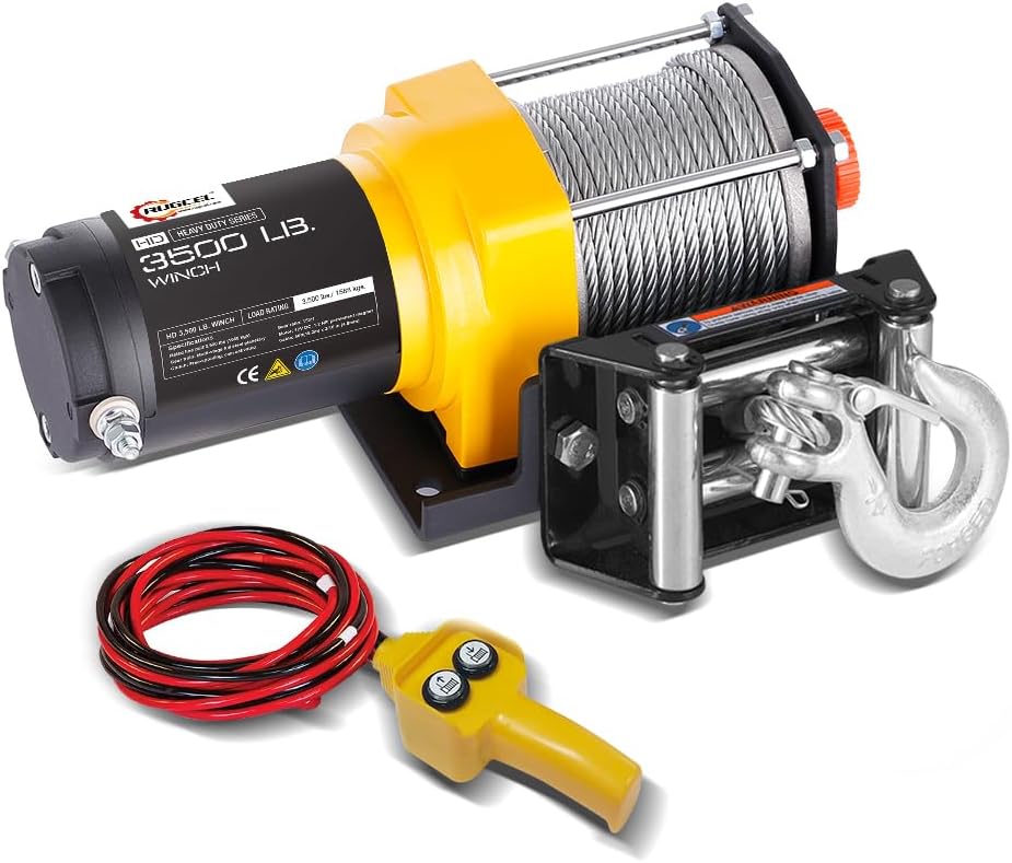 RUGCEL WINCH 3500-lb. ATV/UTV Electric Winch,with Roller Fairlead, Mount Plate