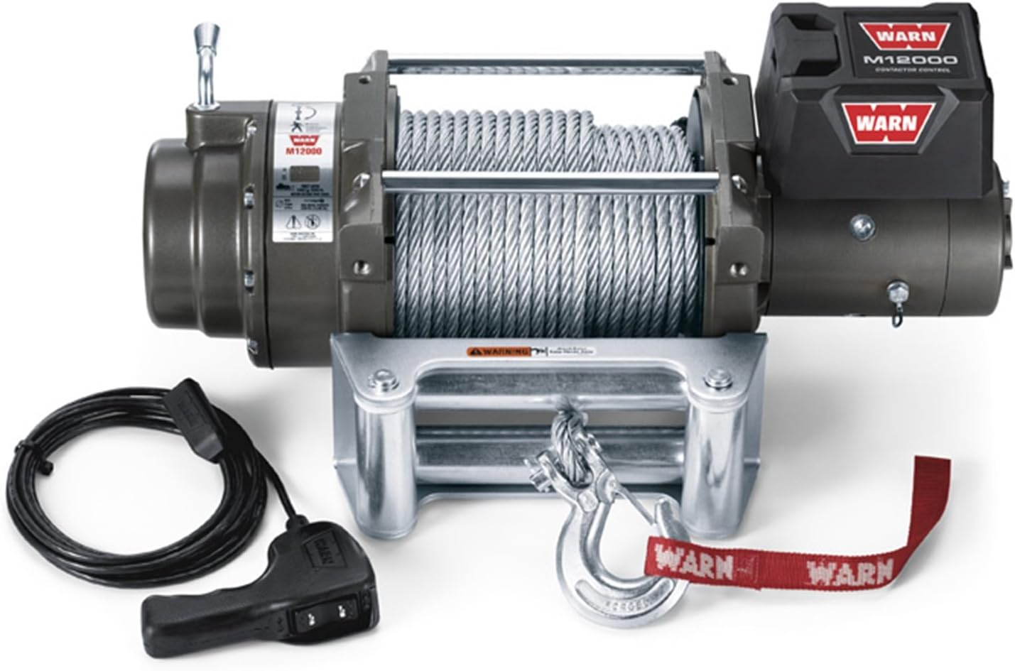 WARN 47801 M15000 Series Electric 12V Heavyweight Winch with Steel Cable Wire Rope: 7/16 Diameter x 90 Length, 7.5 Ton (15,000 lb) Pulling Capacity