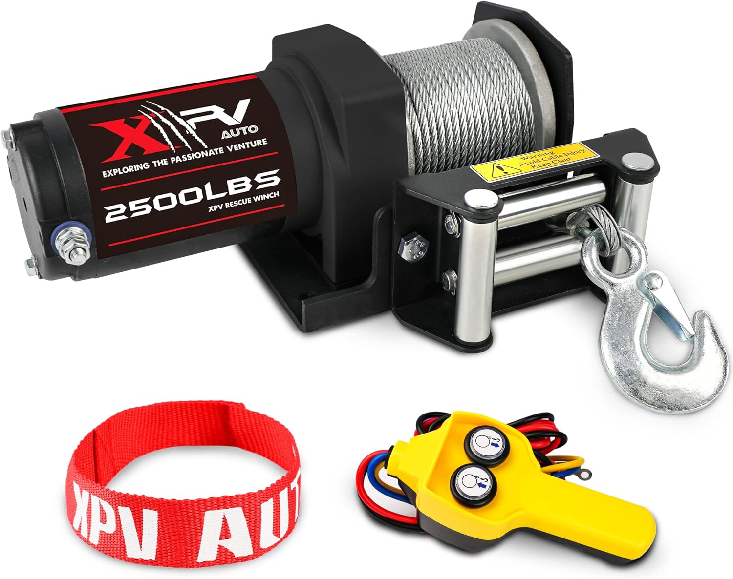 XPV AUTO 2500lbs Electric Winch 12V Waterproof Steel Cable with Wired Remote Control  Mounting Plate ATV UTV Towing Trailer Winch Off-Road